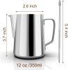 Mooye 12 oz Stainless Steel Milk Frother Maker, 350ml Milk Frother Cup Stainless Steel Espresso Cup, Cappuccino Barista Tools Milk Pot Steamer Milk Cu